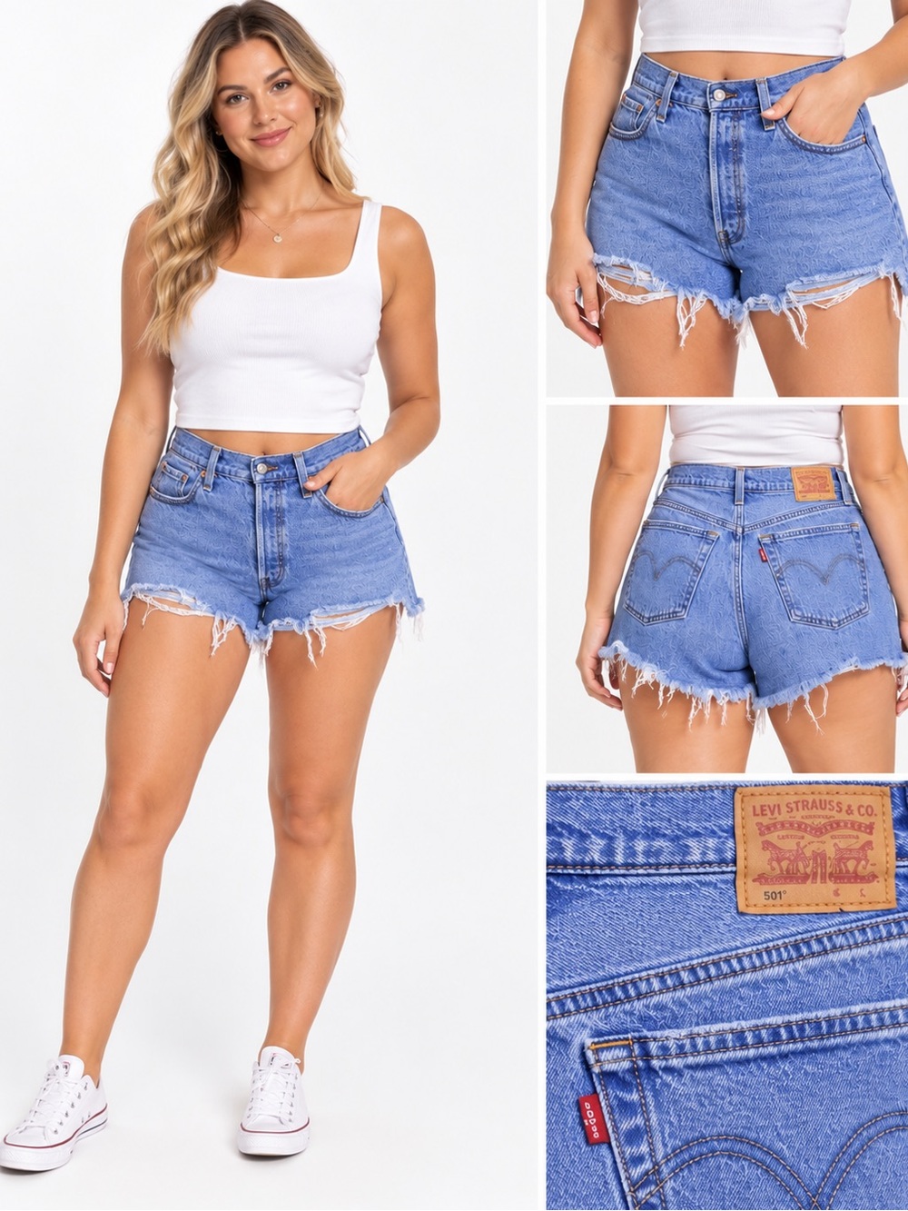 Levi’s 501 Women’s High Rise Cutoff Denim Shorts Size 26 Blue Distressed Y2K